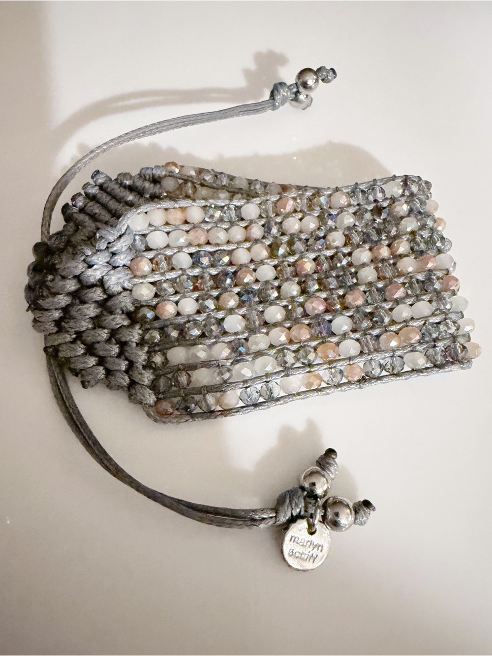 MARLYN SCHIFF Multi Strand Crystal Wrap Bracelet Gray Blush Boho Adjustable